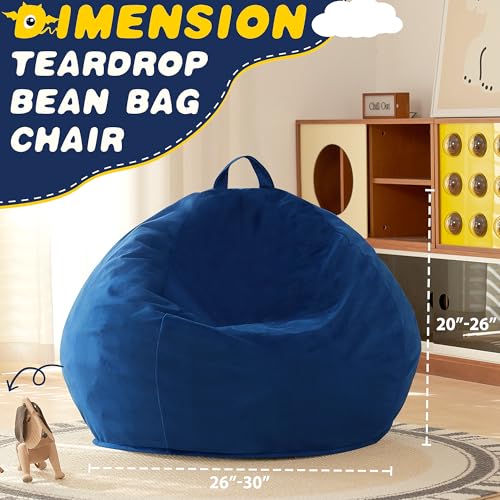 Image of HABUTWAY 2FT Bean Bag Chair, 2' Beanbags Small Bean Bag Chairs with Filling, Teardrop Bean Bag Chair Luxurious Velvet Ultra Soft Fur with Removable Cover (Blue)