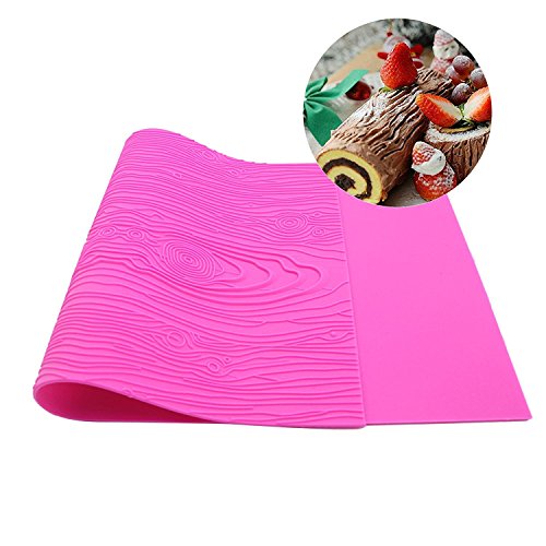 Warmoor Silicone Cake Fondant Mat, Woodgrain Impression Lace Mold (Pink)
