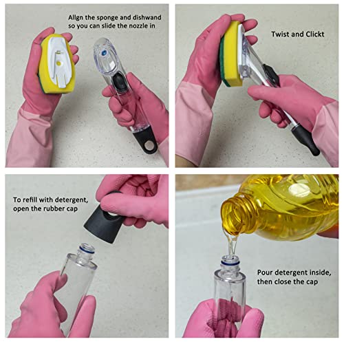 Dish Sponge With Handle & 2 Pack Dishwashing Sponge Refills Non Scratch, Dish Wand,Sponge Handle,Sponges Kitchen, Sponge Wand,Dish Cleaning Scrubber Set With Handle For Household #TOP2