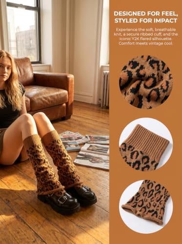 Image of WODECASA Girls Kawaii Leg Warmers Knitted Flared Leg Sleeves Goth Crochet Baggy Cuff Ankle Heap Socks