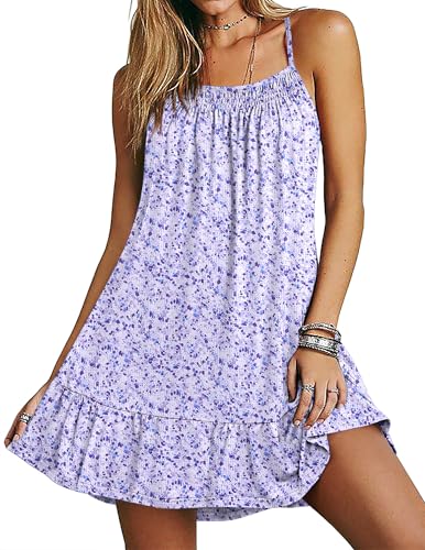 Ekouaer Nightgowns for Women Spaghetti Strap Night Gown Sleeveless Sleep Dress Chemise Sleepwear Floral Purple