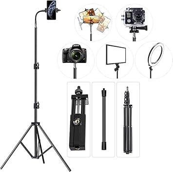 Hold Up Cell Phone Tripod 27inch to 80inch Adjustable Phone Video Stand for iPhone & Camera Video Recording Vlogging/Streaming/Photography Rotatable Live Video Stand Compatible Mobile Phones