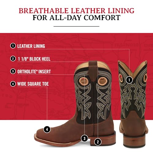 Justin Big News 11” Western Boots for Men - Frontier Collection - Square Toe Leather Men’s Cowboy Boots with Comfort Footbed & Heeled Leather Outsole3