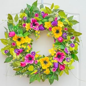 Spring Wreaths for Front Door, Soomeir Summer Outdoor Wreath with Yellow and Purple Daisy, Green Floral Door Decor for All Season Home Wall Wedding Farmhouse Holiday (Daisy) Spring Wreaths for Front Door Soomeir Summer Outdoor Wreath with Yellow and Purple Daisy Green Floral Door Decor for All Season Home Wall Wedding Farmhouse Holiday Daisy