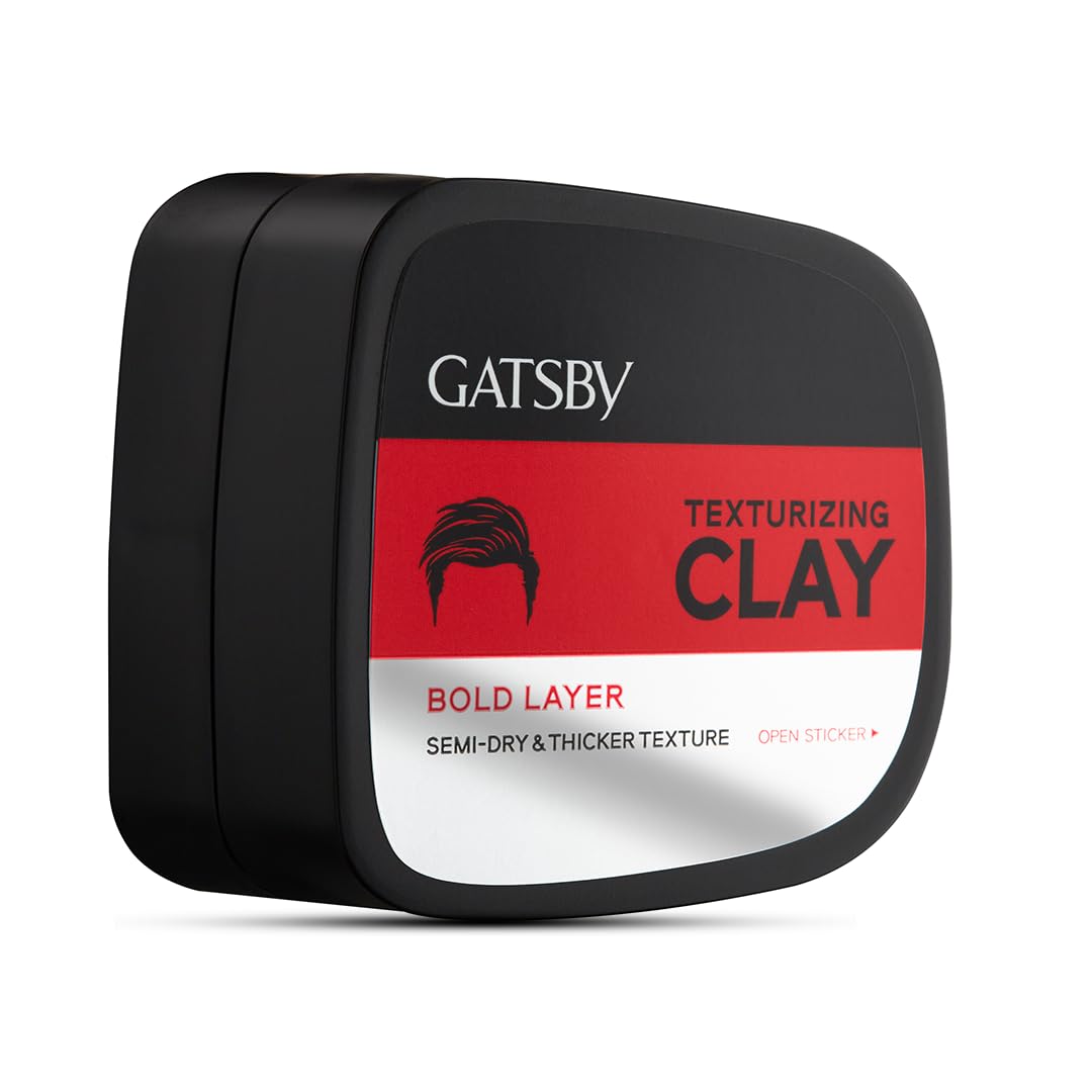 Gatsby Texturizing Clay – Bold Layer | Hair Styling Clay For Strong Textured Finish Casual-Messy Hairstyle | Natural Shine Look | Super High Setting Power | Hair Wax For Men | 73gm