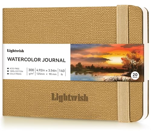 水彩日記帳 - コットン100%コールドプレス紙 | 20シート 40ページ | 300GSM (140ポンド) | PUレザーカバー 水彩スケッチブック アーティスト絵画用 ミクストメディア 4.95インチ x 3.55インチ