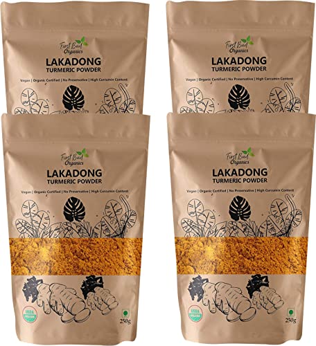 Image of First Bud Organics Lakadong Turmeric Powder | High Curcumin Content Haldi Powder| Organic | Immunity Booster | Unprocessed | Directly sourced from Meghalaya 250 GM Pack of 4