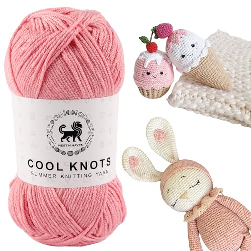 Image of NESTNHAVEN Polyester Cool Knots, Hand Knitting Yarn (1 Yarn Ball 100g) - Luxury Thread For Crochet, Amigurumi, Embroidery, Toys, Garments, Flowers and Hobby Projects (Baby Pink)