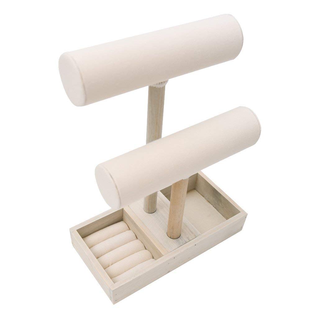 Backbayia 2-Tier Wooden Jewellery Stand for Bracelets and Jewellery Stores