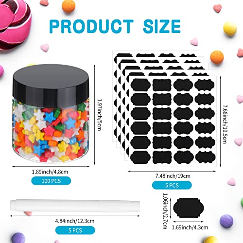 Mimorou 100 Pcs Plastic Jars With Lids Wide Mouth Round Clear Containers, Black Pen And Labels Refillable Airtight Travel Storage Leak Proof Small For Storing Dry Food, Makeup, Honey, Butter (2 Oz) #TOP1