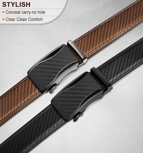 Image of KEMISANT Men Belt 2 Pack, Leather Ratchet Belt Easy Click Slide For Men 1 3 /8 inch,Cut for Fit