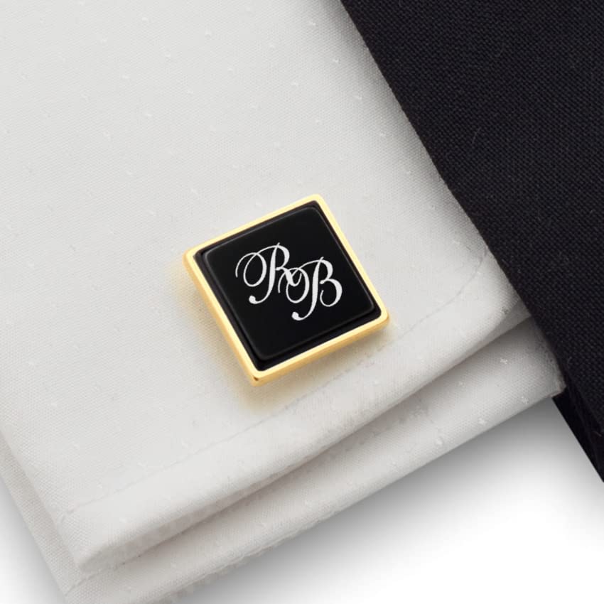 Mancuernillas personalizadas en oro y ónix negro miniatura 6