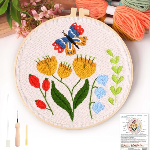 Image of REEWISLY Punch Needle Embroidery Kit, Embroidery Hoop, Essential Punch Needle Supplies,Ideal Punch Art for Beginners,DIY Adults Embroidery, Video Teaching (65219)
