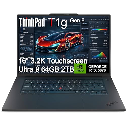 Image of Lenovo ThinkPad T1g Gen 8 Mobile Workstation Laptop (NVIDIA RTX 5070 8GB, Intel Core Ultra 9 285H, 64GB DDR5, 2TB SSD, 16 inch 3.2K OLED Touchscreen) for Business, Gaming & Design, Fingerprint, Win 11 Pro