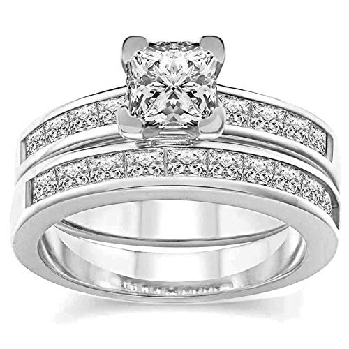 Bridal Sets Black Gold Plated Princess Cut 6mm Cz 2pcs Womens Wedding Band Ring Sets Engagement Ring