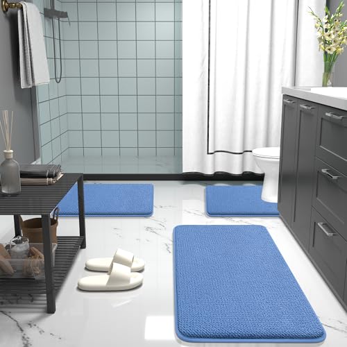 Image of OLANLY Toilet Rugs U-Shaped 24x20, Extra Soft Absorbent Thick Memory Foam Contour Bathroom Rugs for Toilet, Dry Quickly, Machine Washable, Non-Slip Toilet Bath Mat, Cornflower Blue