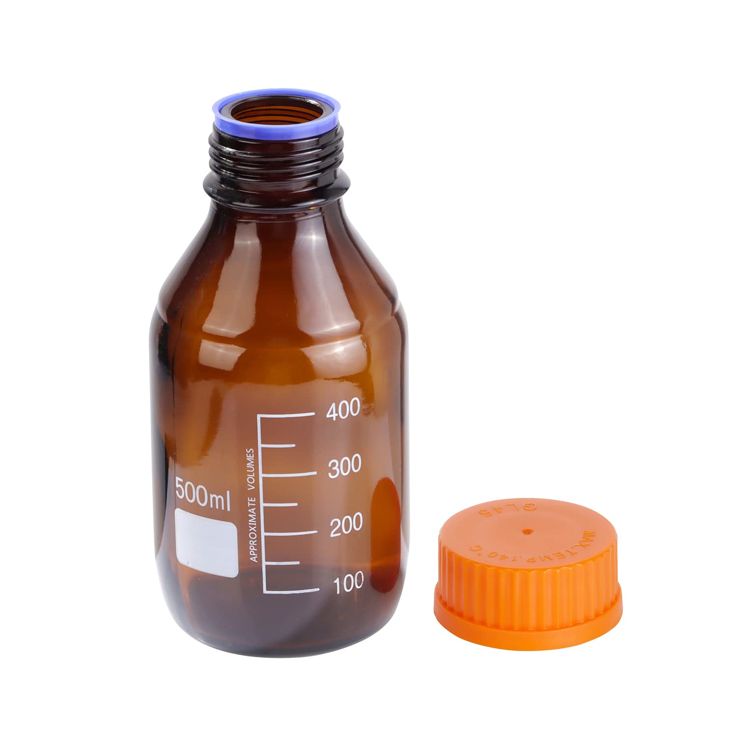 Moonetto Paquete de 8 botellas de vidrio de borosilicato ámbar graduadas de 500 ml de reactivo de laboratorio/almacenamiento con tapa de rosca naranja GL45