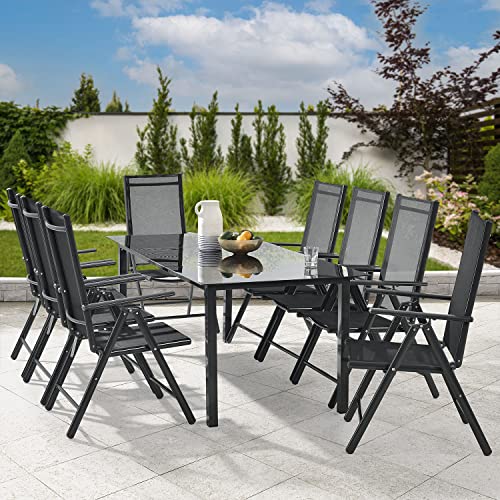 Juskys Salon de Jardin Milano en Aluminium 8+1 — 8 chaises à Haut Dossier réglables et Pliables avec Table — Ensemble de Meubles de Jardin 9 pièces...