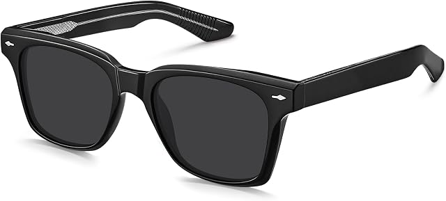 CARFIA Retro Polarized Sunglasses For Men UV400 Protection Square Arrow Rivet Trendy Classic Thick Shades