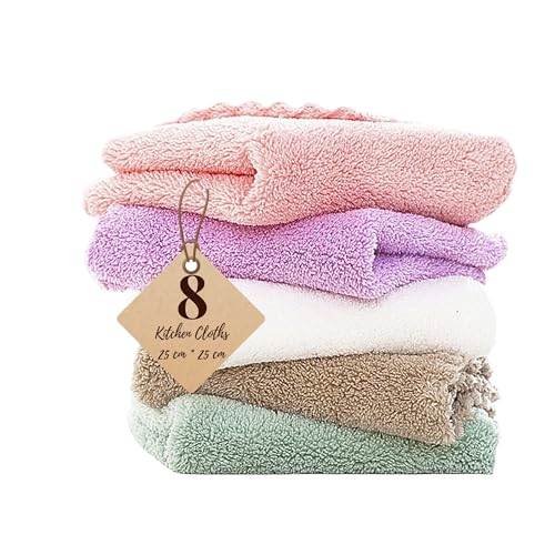 SynSo Microfiber Cleaning Cloth | Pack of 8 | Soft | Absorbent | Lint Free | for Kitchen; Bathroom; Furniture; Glass & Mirrors, (Small, 25 * 25cm)