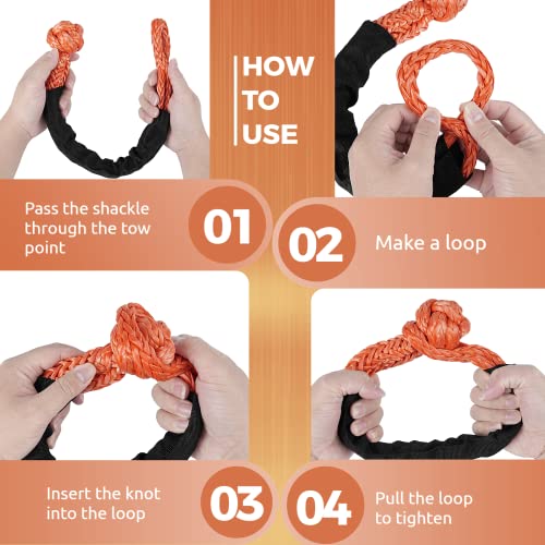 Homaisson Synthetic Shackle, 2 Pcs 1/2 X 22In Soft Shackles Recovery Kit For Kinetic Rope Tow Strap, 55000Lbs Breaking Strength, Quick-Release Winch Rope Tow Shackle Recovery Gear For Trucks Boats #TOP4