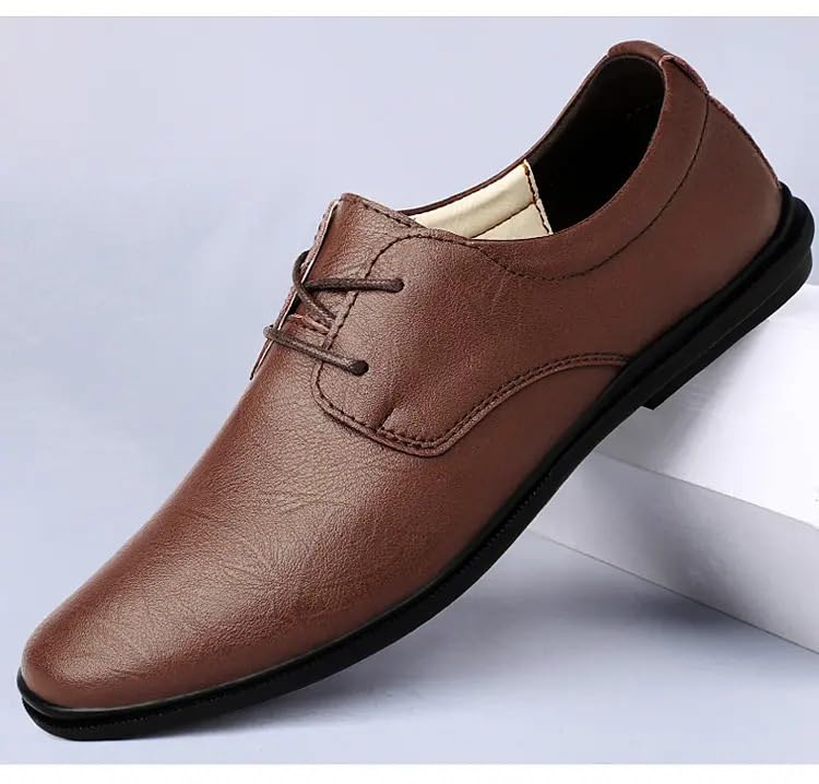 Dress Oxford Shoes for Men Lace Up Round Toe Vegan Leather Derby Shoes Block Heel Slip Resistant Rubber Sole Party2