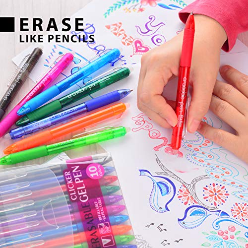 ParKoo Retractable Erasable Gel Pens Clicker, Fine Point 0.7mm