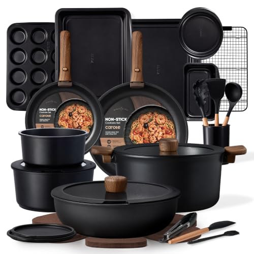 Image of CAROTE 31pcs Nonstick Pots and Pans Set with Baking Pans Set, Cookware Sets with Detachable Handle, Kitchen Cooking Set - Camping Cookware, Dishwasher & Oven Safe, Induction Compatible