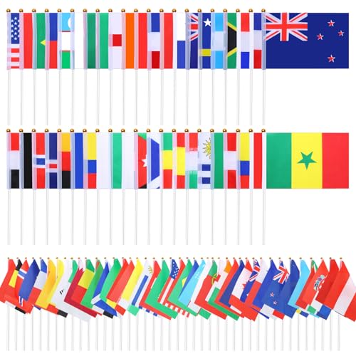 ANLIOTO 42 Countries International World Flags Soccer Football Small Mini Hand Held National Flags Sticker for Clubs Garden Bar Street Party Decorations