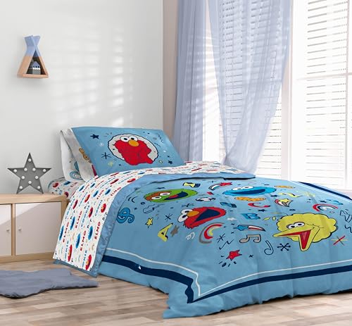 Image of Sesame Street Twin Comforter Set - 5 Piece Kids Bedding Includes Comforter, Sheets & Pillow Cover - Super Soft Microfiber Bed Set with Elmo, Cookie Monster and Big Bird