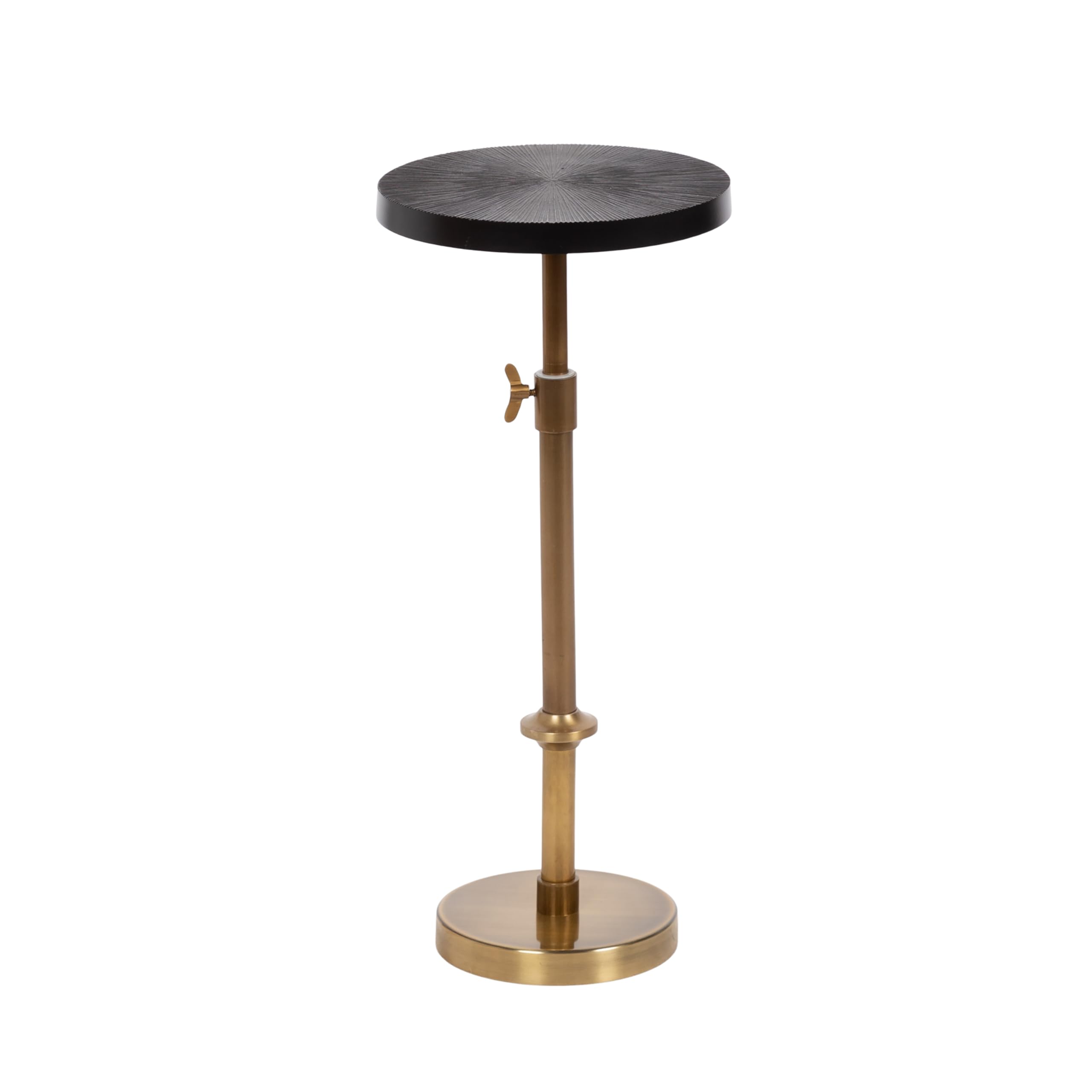 Kate and Laurel Engles Traditional Adjustable-Height Pedestal Drink Table, 10 x 10 x 30, Antique Brass and Black, Vintage Round Indoor Metal Plant