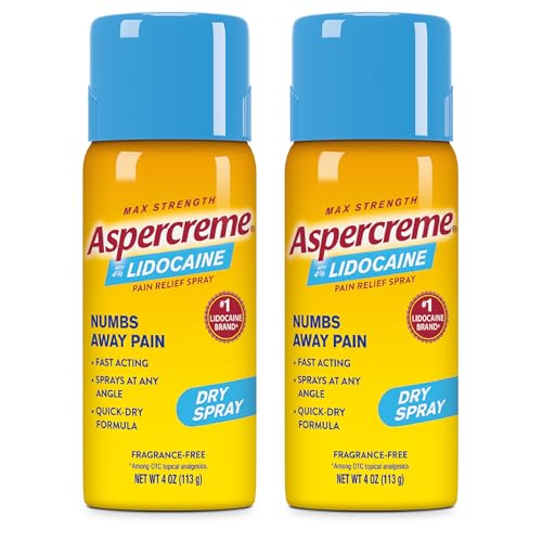 Aspercreme Lidocaine Dry Spray Soothes Aggravated Nerves, Numbing Topical Pain Relief Spray with Max-Strength 4% Lidocaine Sprays at Any Angle, 4 Oz., 2 pk