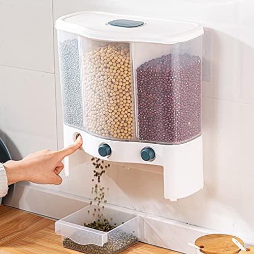 6L Wall Mounted Separate Rice Bucket Cereal Dispenser Proof Plastic Automatic Racks Sealed Metering Food Storage Box image 4