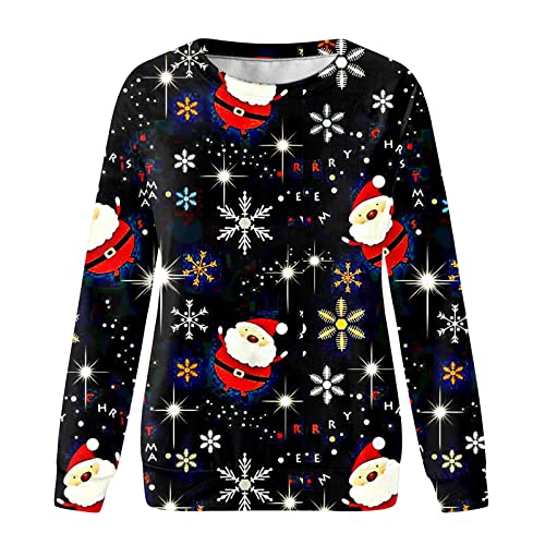 Sweatshirt femme Noël imprimé pull ample manches longues casual