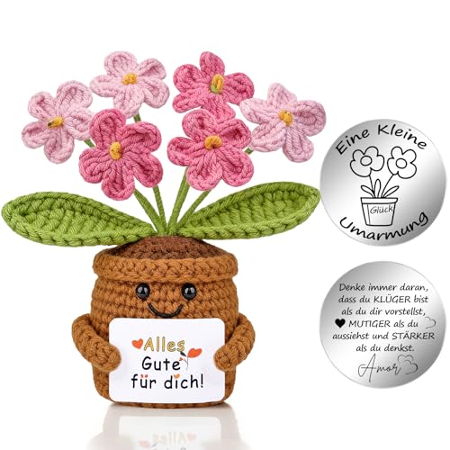 Mwmoeen Glücksbringer Geschenk Gestrickte Blumen, Pocket Hug Positive Strickwolle Blumen Puppe und Kleine Umarmung Glücksbringer, Mutmacher Gute Besserung Einschulung Geschenk