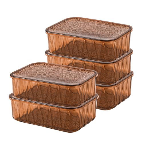 Image of Kuber Industries 5 Pcs Acrylic Stackable 4600 ml Kitchen Food Storage Container for Home with Lid | Freeze Organizer Items and Storage Organizer Box for Snacks and Dry Fruits | Brown