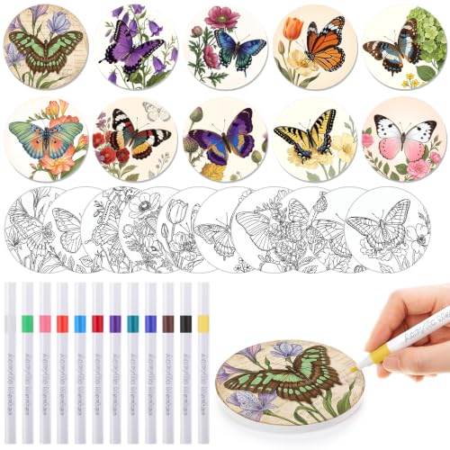 Potchen 10 Pcs Ceramic Coasters DIY Set Color Your Own, Butterfly
