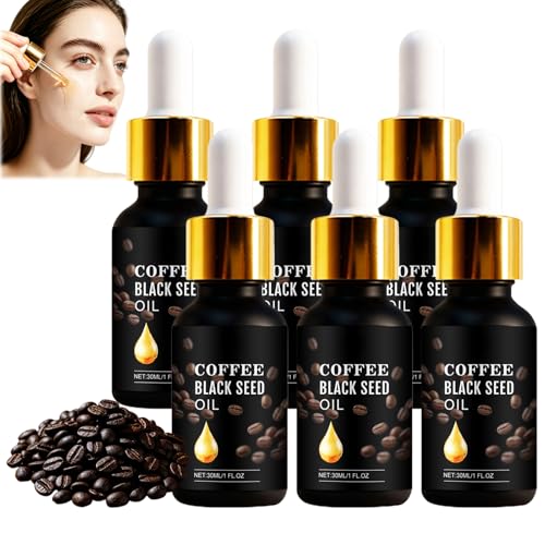 Aceite de semilla negra de café, aceite de grano de café para la piel, sérum facial antiarrugas para rostro y cuerpo. Reduce arrugas, reduce la hinchazón y las ojeras, anticelulítico (6pcs)