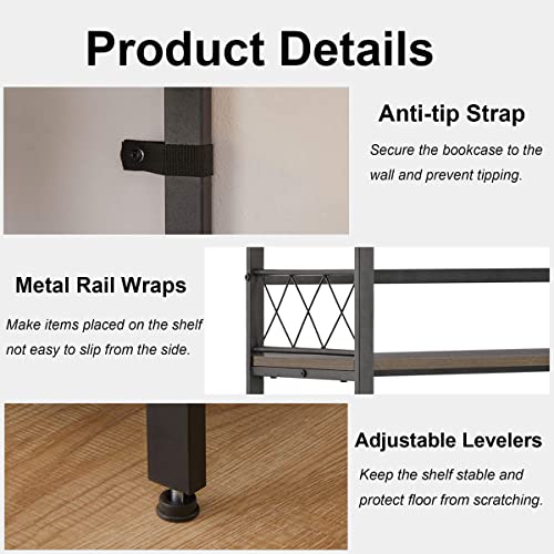 Aubtik Farmhouse Bookshelf With Storage, Rustic Book Shelf With Doors, Industrial Tall Wood Bookcase With Cabinet For Home Office, Living Room, Bedroom (Walnut Brown) #TOP6