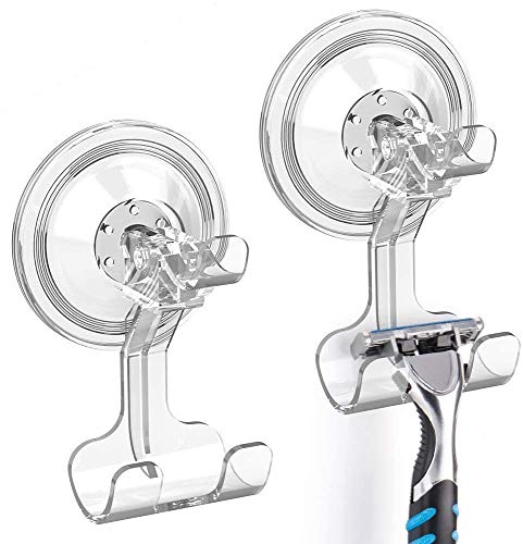 Rasiererhalter 2 Pack Saugnapf Haken Bad ohne Bohren stark Doppelhaken Wasserdicht und Wiederverwendbar Vakumm Wandhaken für Rasierer