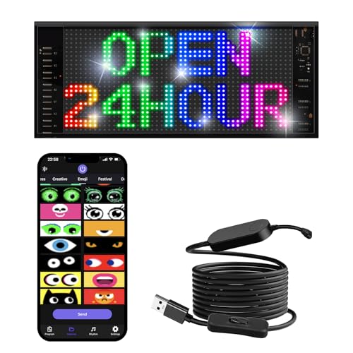 Programmierbar LED Laufschrift Dislplay - 43 x16CM Flexible LED Anzeige Board - 5V/2A 5.0 Bluetooth APP Control LED Schild - DIY Vielseitig für Werbung & Party-Deko, Graffiti, Text, Animation
