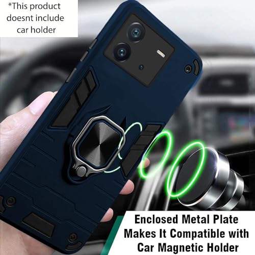 Image of AESTMO iQOO Neo 6 5G Back Case Cover | Tough Armor Bumper | Ring Holder & Kickstand in-Built | 360 Degree Protection Cover for iQOO Neo 6 5G (Blue)