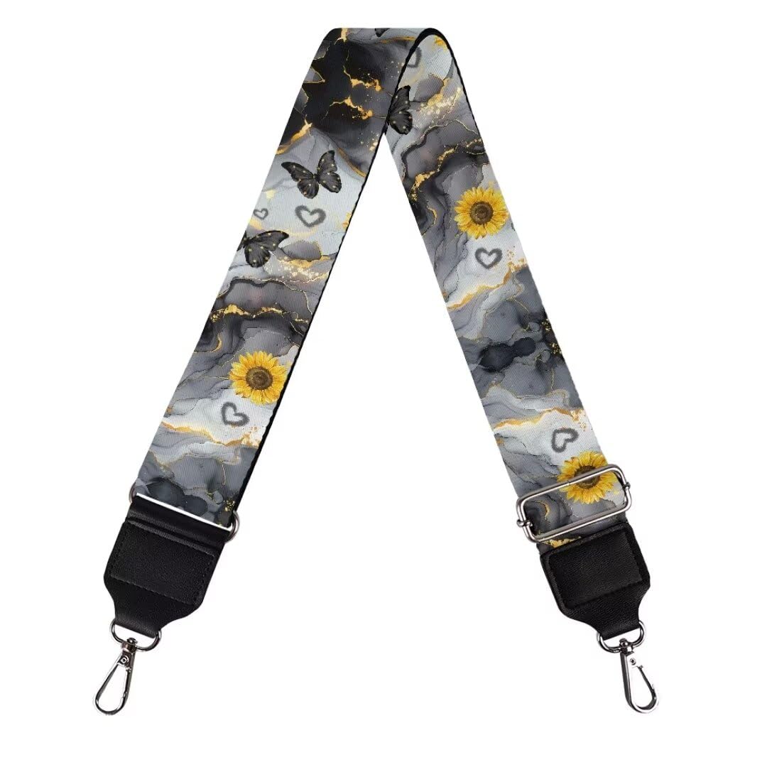Coldinair Gray Marble Purse Strap Sunflower Replacement Crossbody Bag Strap,Guitar Strap for Purses Crossbody, Purse Making Supplies