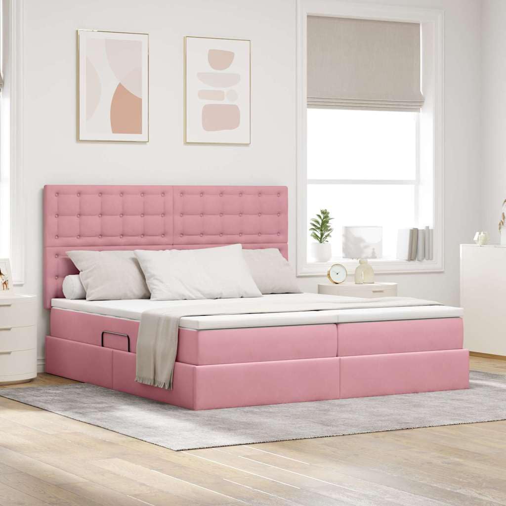 Cama de almacenamiento de terciopelo rosa 180 x 200 cm con elevación hidráulica, marco de metal resistente y colchón de densidad media, elegantes muebles de dormitorio para parejas