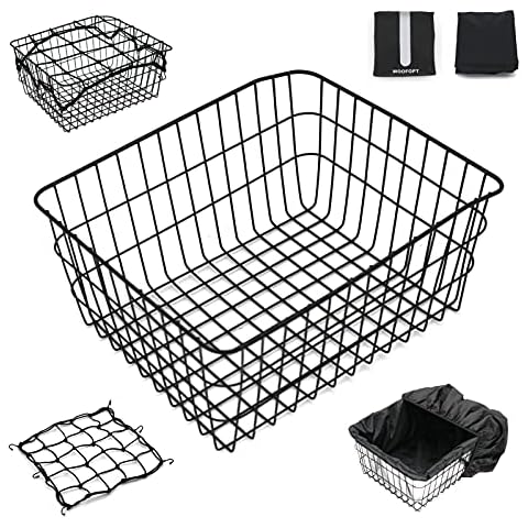 woofopt Fahrradkorb hinten, Fahrradkorb für Haustierrucksack mit 2 Wasserdichten Abdeckungen und Gepäcknetz, Fahrradkorb hinten aus Metall Cover