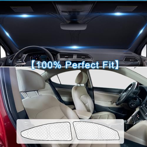Image of KMF 6pcs Thicken Sun Shades Custom for Hyundai Elantra Sedan 2017-2020 Accessories,Full Car Window Covers Sunshade for Windshield Side Rear, UV Blocking and Blackout Privacy Camping Outdoor