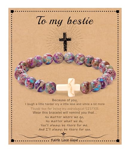 Image of Cross Bracelets for Women, Christian Gifts for Women Stocking Stuffers for Teens Cross Bracelet Imperial Nature Stone Bead Bracelet Confirmation Baptism Gift for Teen Girls Christmas Religious Gift Cathlic Faith Jewelry