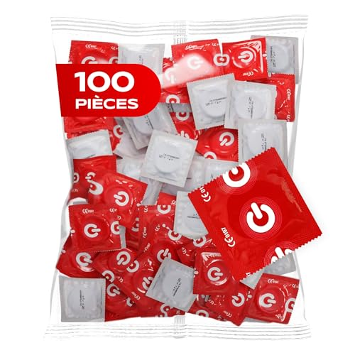 ON) Préservatifs Fraise I 54 mm Largeur I 100 pièces I Préservatifs rouge & fruité I avec lubrifiant silicone I mince 0,07 mm épaisseur I I Vegan I I pour hommes