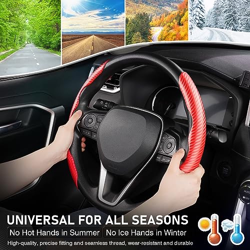 Image of Cartist Steering Wheel Cover, Carbon Fiber Steering Wheel Cover, Car Steering Wheel Cover for Men /Women, Anti-Slip, Comfortable Grip, Durable, Universal for 99% Car Interior Accessories (Red)