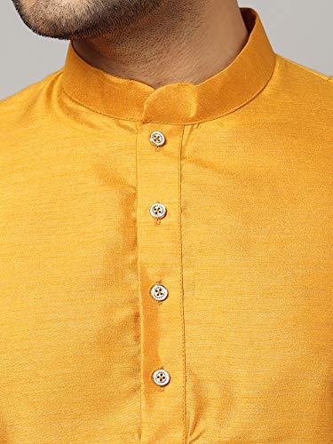 Image of Uri and MacKenzie Banarasi Dupion Silk Solid Kurta Churidar Pyjama Set for Men